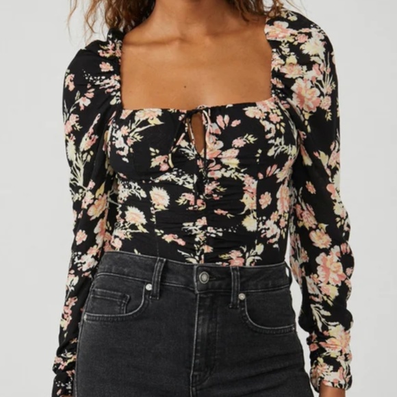 Free People Hilary Printed Top Black Combo - Picture 1 of 2